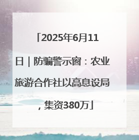 2025年6月11日｜防骗警示窗：农业旅游合作社以高息设局，集资380万